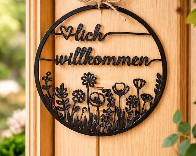 Herzlich Willkommen Türkranz Line Art